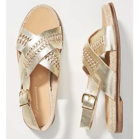 Anthropologie Shoes - Anthropologie Melora Espadrille Sandal Gold Woven Leather Braided Jute Platform
